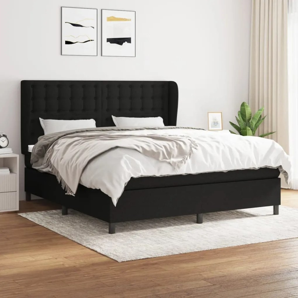 vidaXL Cama com molas/colchão 160x200 cm tecido preto