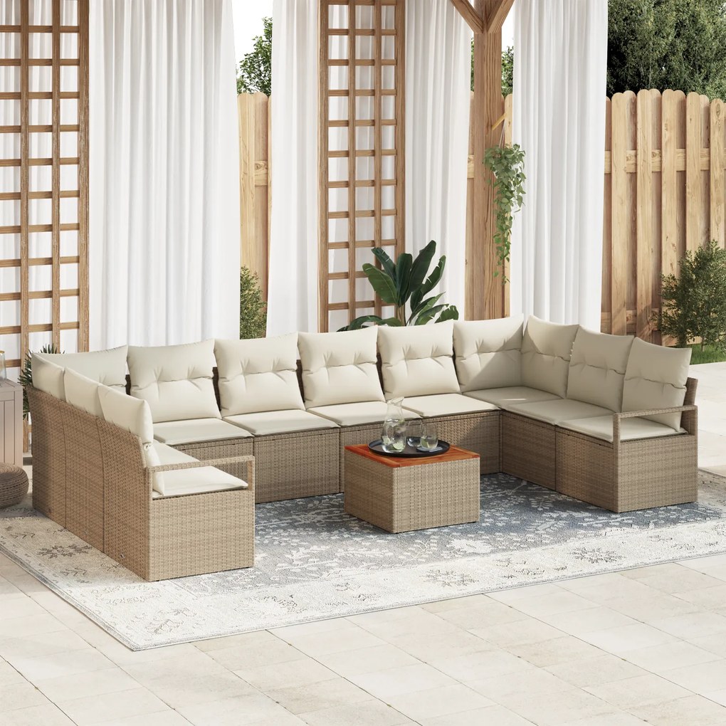 Conjunto de Sofá de Jardim com 11 Peças com Almofadas Bege de Rattan d