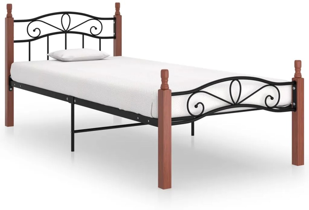 vidaXL Estrutura de cama 90x200 cm metal/madeira carvalho maciça preto