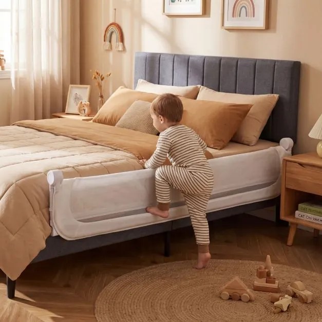 Barreira dobrável para camas infantis, altura ajustável com 178 x 36 x 60 cm, com capa removível em tecido Oxford, base em U, com correia e fivela, br
