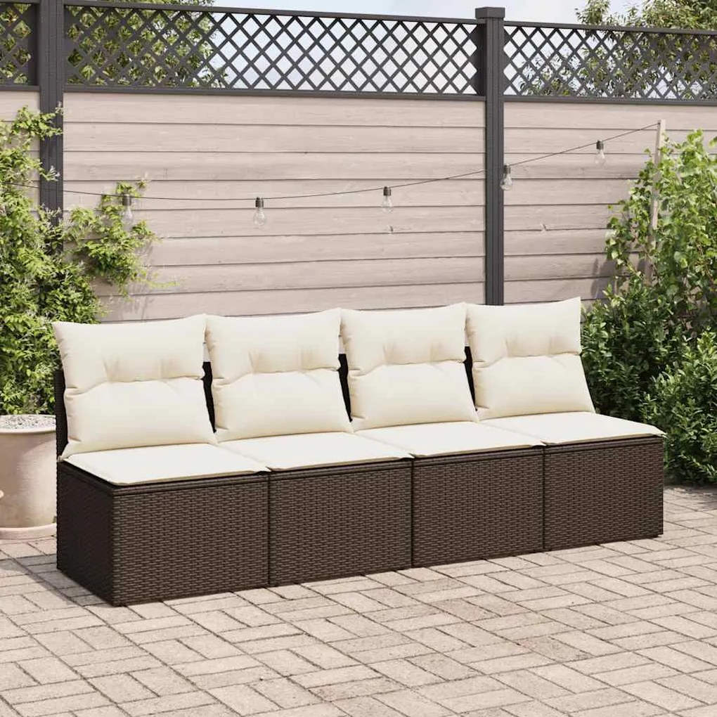 2 pcs conj. sofás jardim c/ almofadões vime PE/acácia castanho