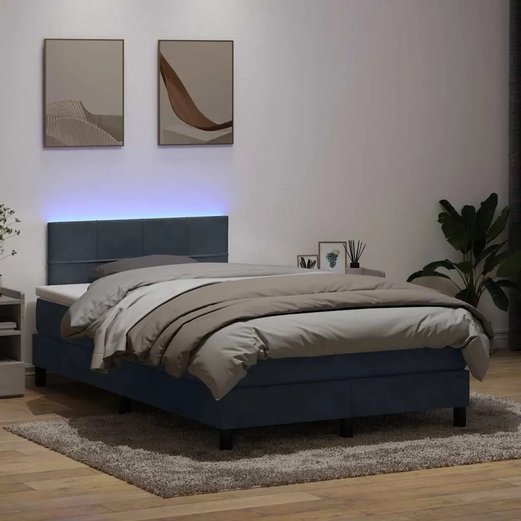 vidaXL Cama box spring c/ colchão e LED 120x220 cm veludo preto