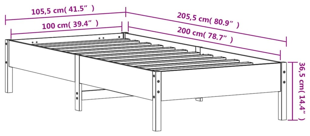 Estrutura de cama 100x200 cm madeira de pinho maciça