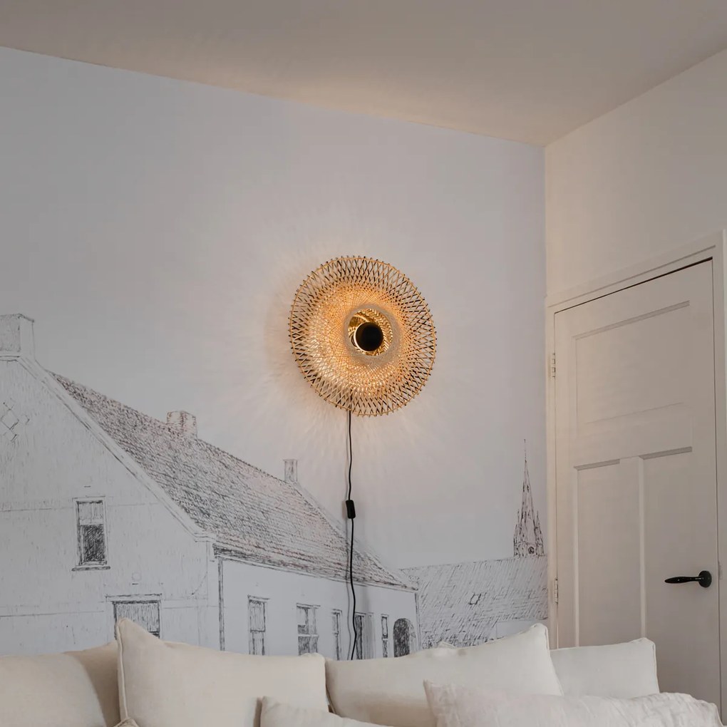 Candeeiro de parede oriental bambu 50 cm com ficha - Rina