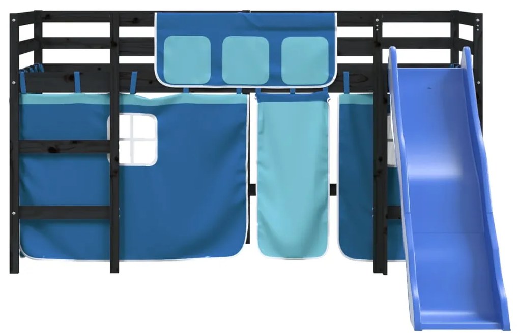 Cama alta p/ criança c/ cortinas 80x200 cm pinho maciço azul