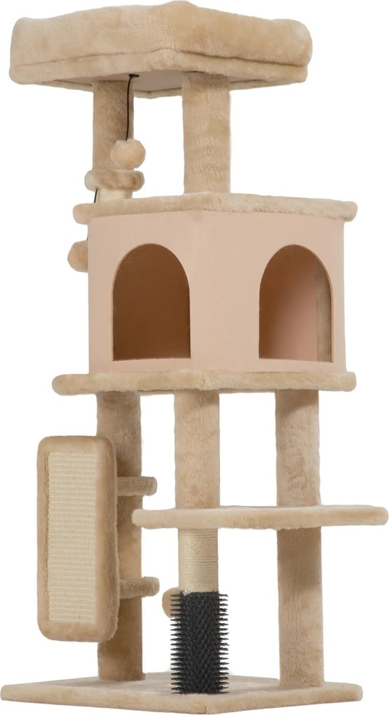 PawHut Arranhador para Gatos Grande Altura 104 cm com Plataformas Postes com Escova Bolas Suspensas e Almofadas para Arranhar Bege | Aosom Portugal