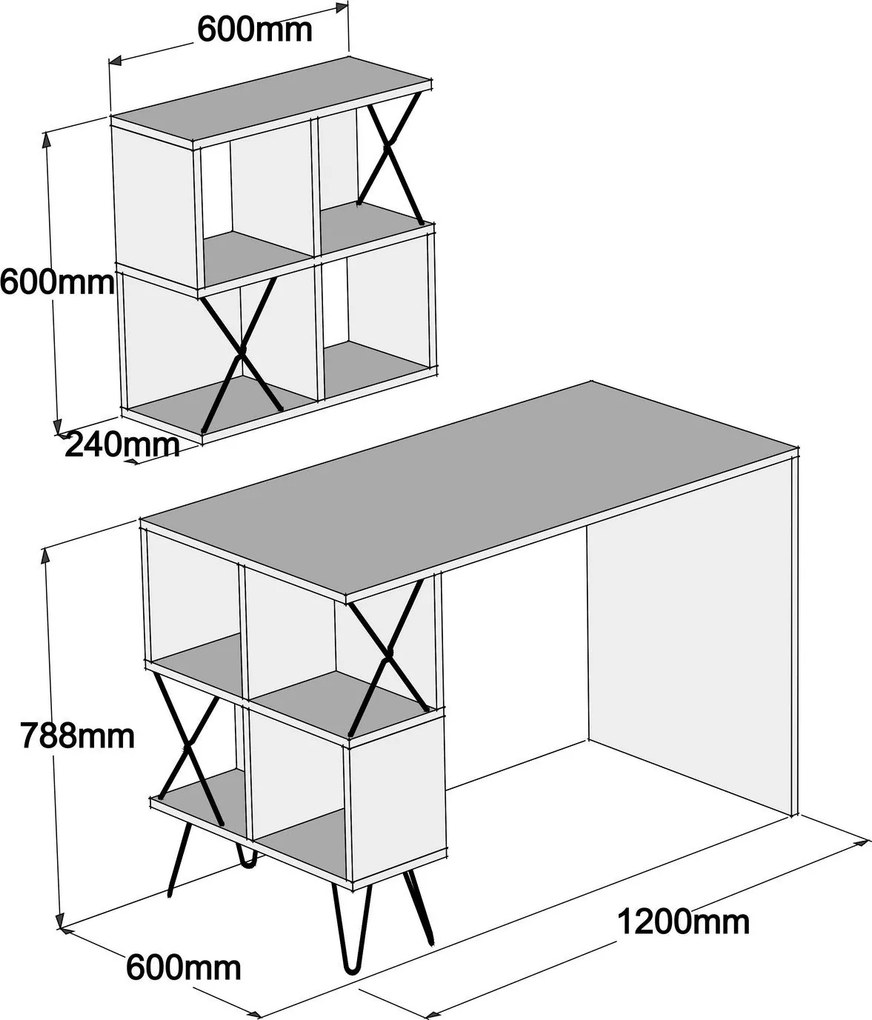 Secretária Estudo Extra – Branco/Preto – 120x78,8x60 cm