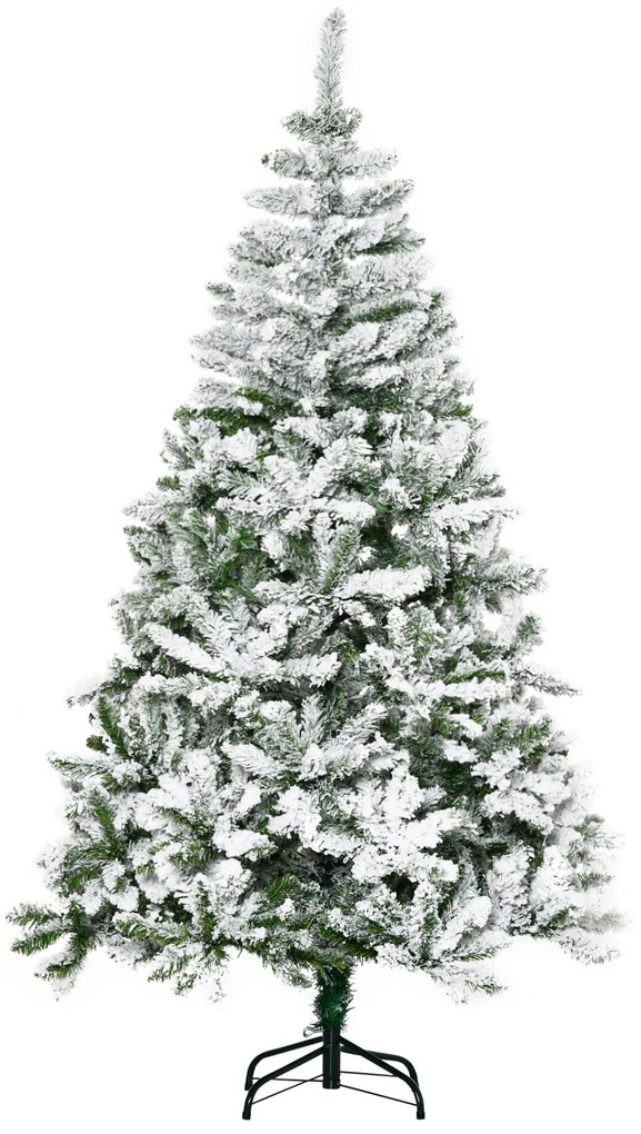 HOMCOM Árvore de Natal Artificial 180cm com Neve Ignífugo com 750 Ramos Folhas de PVC e Base Dobrável Verde | Aosom Portugal