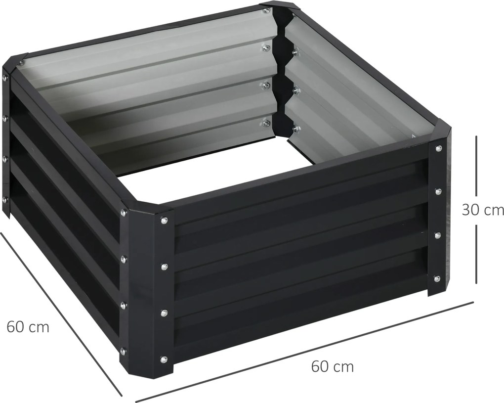 Conjunto de 2 floreiras elevadas, floreiras de jardim para legumes e flores, aço galvanizado, 60 x 60 x 30,5 cm, cinzento
