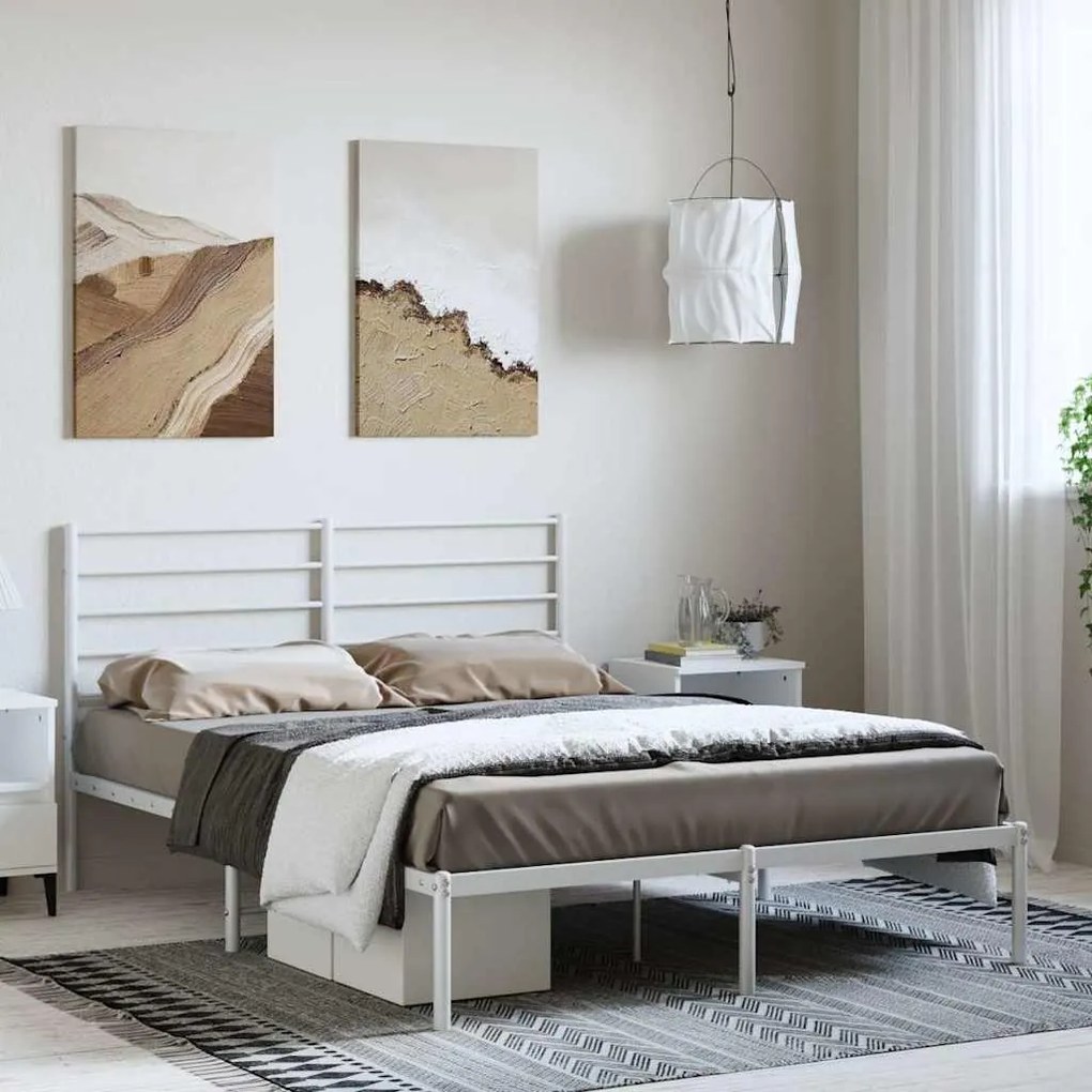 Estrutura de cama com cabeceira 135x190 cm metal branco