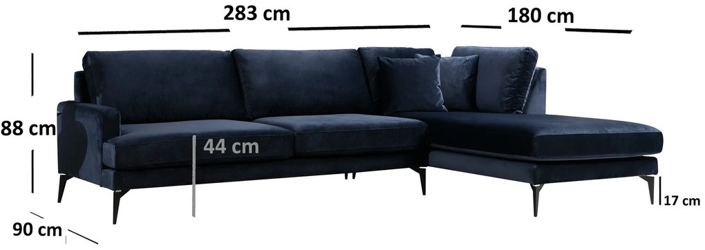 **** Sofá de Canto Papira – Azul Marinho – 283 x 180 cm
**