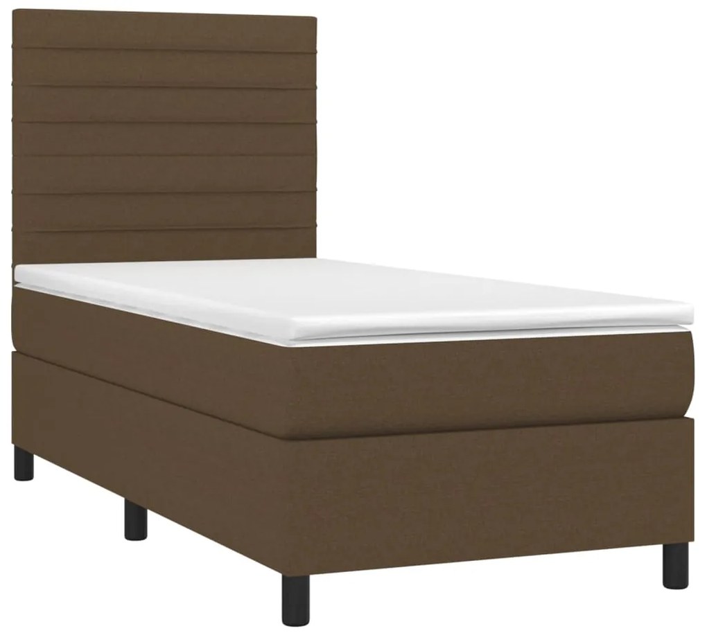 Cama box spring c/ colchão/LED 90x200 cm tecido castanho-escuro