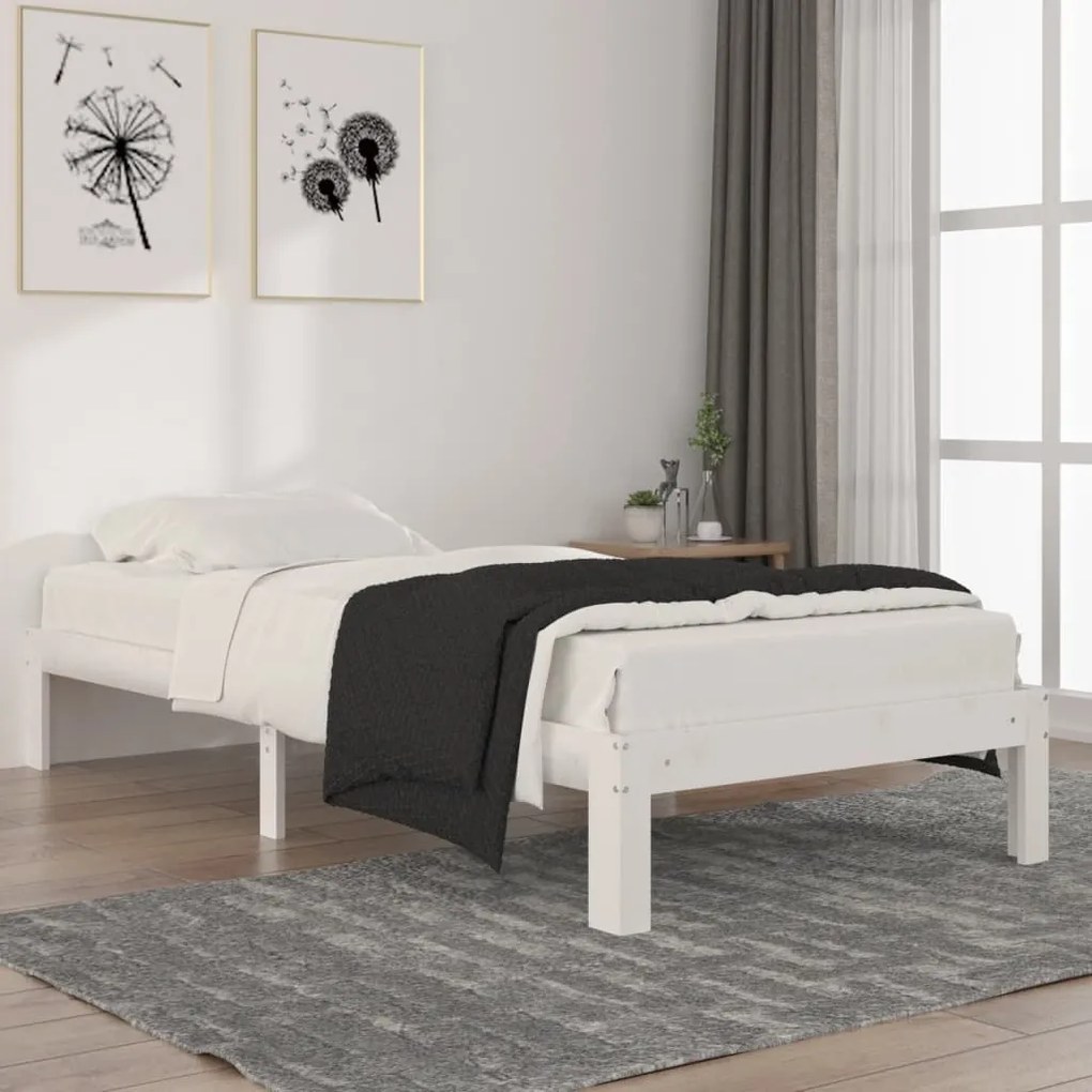 Estrutura de cama 90x200 cm pinho maciço branco