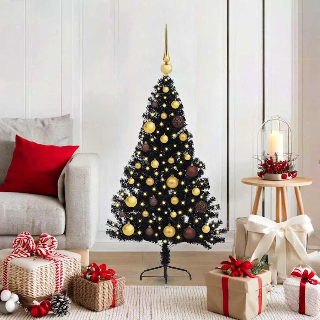 vidaXL Árvore de Natal Artificial Pré-iluminada Preto 120 cm PVC