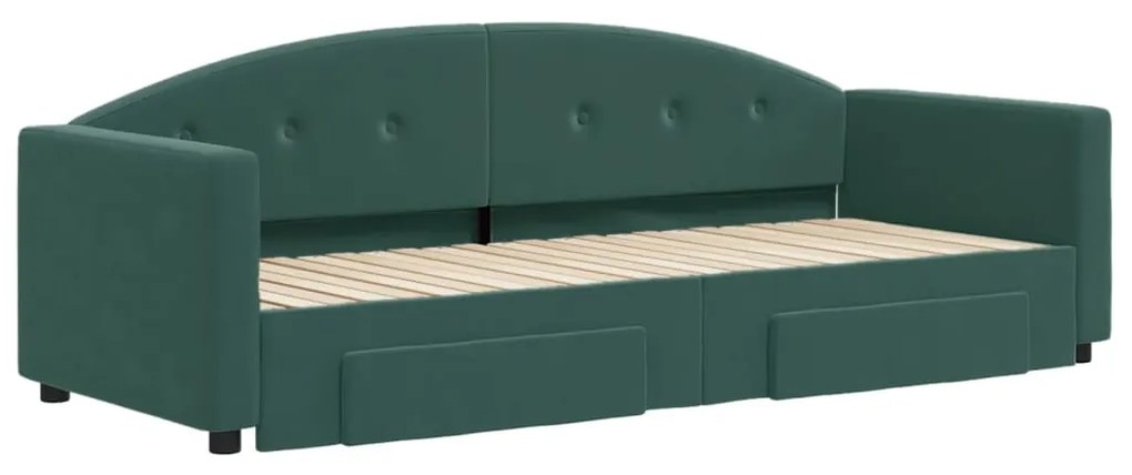 Sofá-cama c/ gavetão e gavetas 80x200cm veludo verde-escuro