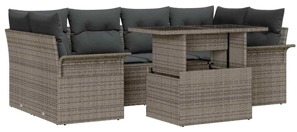 Conjunto de Sofá de Jardim de 7 peças com Almofadas Cinza Rattan Sinté