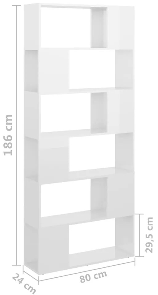 Estante/divisória 80x24x186 cm contraplacado branco brilhante