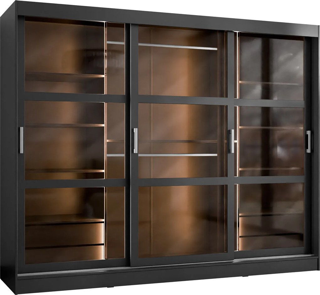 Roupeiro Comfivo Opus, Preto, 203x250x65cm, 222 kg, Portas para roupeiro: Deslizante