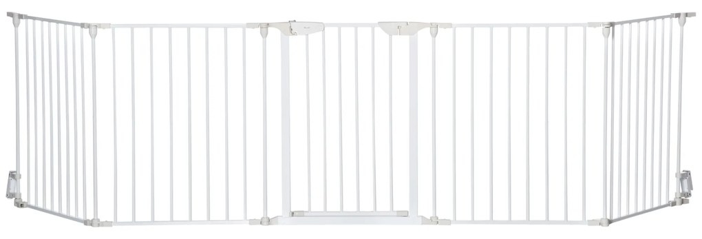 PawHut Barreira de Segurança para Animais de Estimação Barreira Dobrável de 5 Painéis com Fechadura Inteligente 300x74,5 cm Branco | Aosom Portugal