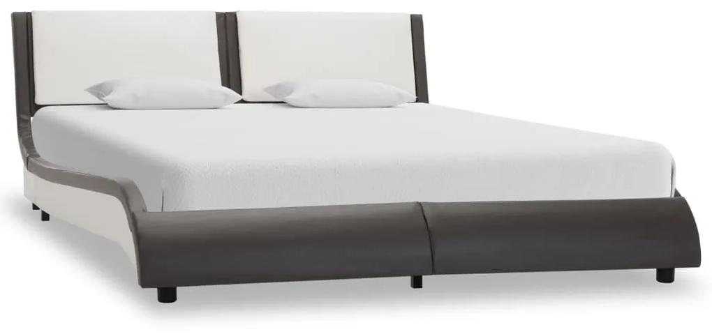 280349 vidaXL Estrutura de cama 140x200 cm couro artificial cinzento e branco