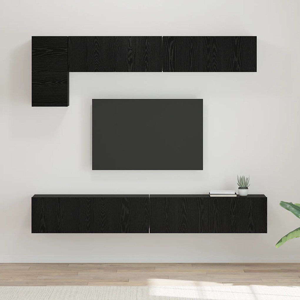 vidaXL Conjunto de móvel de TV com prateleira com armazenamento com porta 5 pcs Carvalho Preto