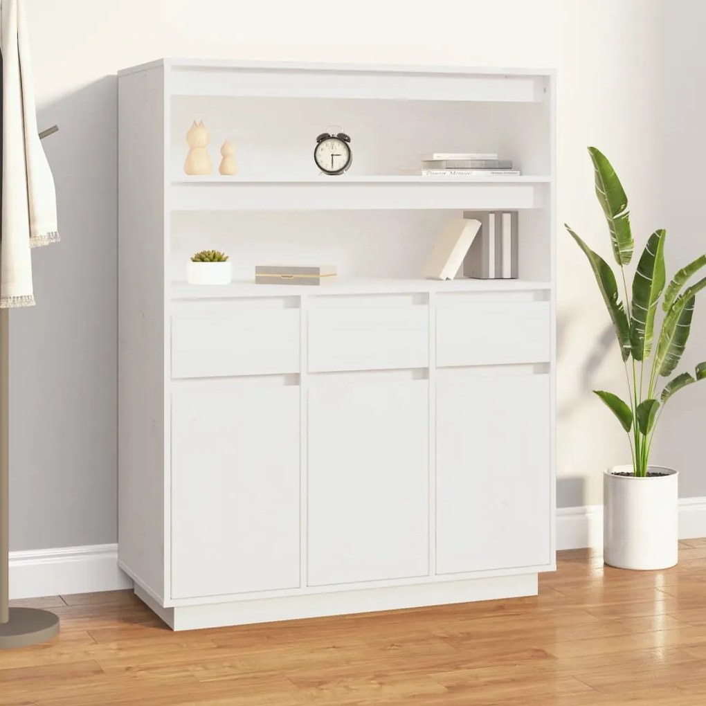 Aparador alto 89x40x116,5 cm madeira de pinho maciça branco