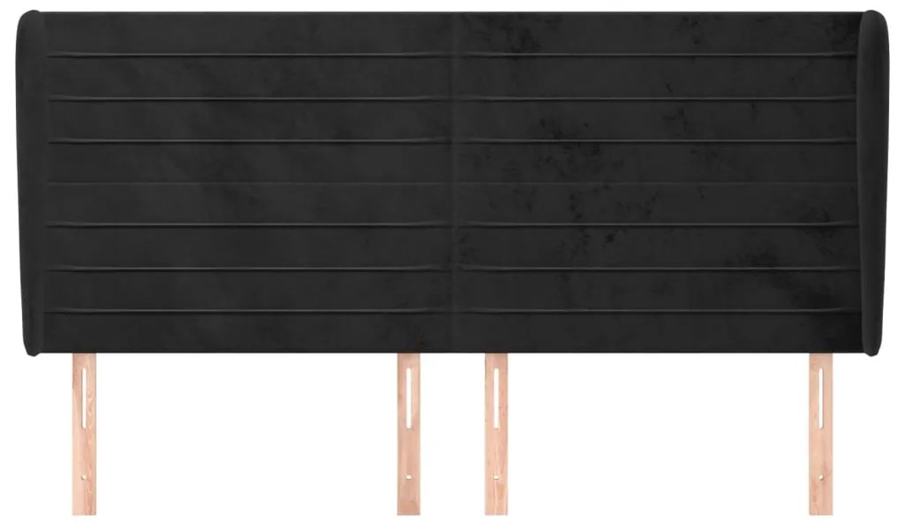 Cabeceira de cama c/ abas veludo 163x23x118/128 cm preto