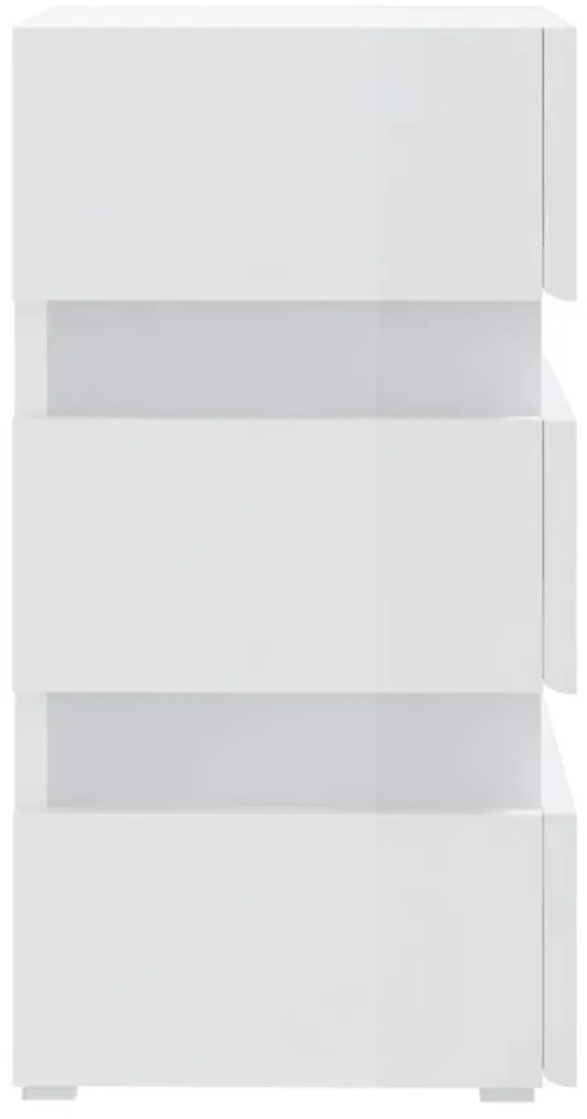 Mesa de cabeceira c/ luzes LED deriv. madeira branco brilhante