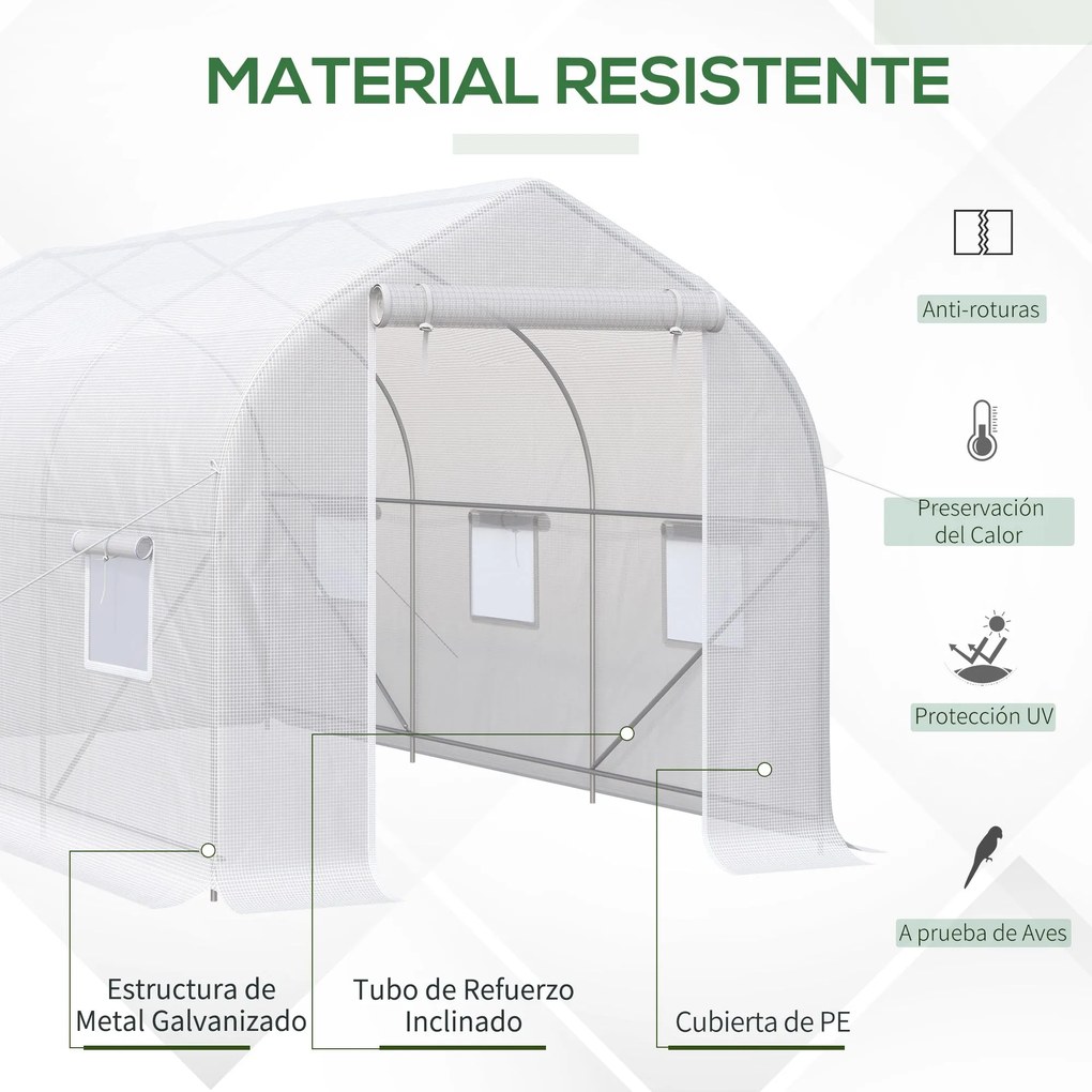 Estufa Tipo Túnel 400x200x200cm Estufa de Jardim com 6 Janelas Transpi