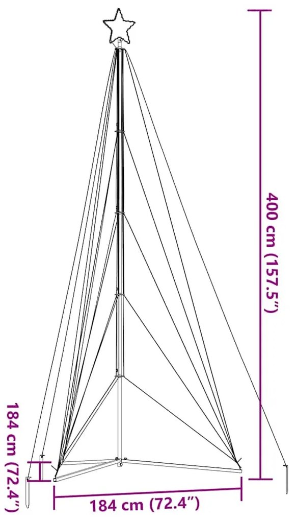 LED Árvore de Natal 615 LEDs Coloridos 404,5 cm