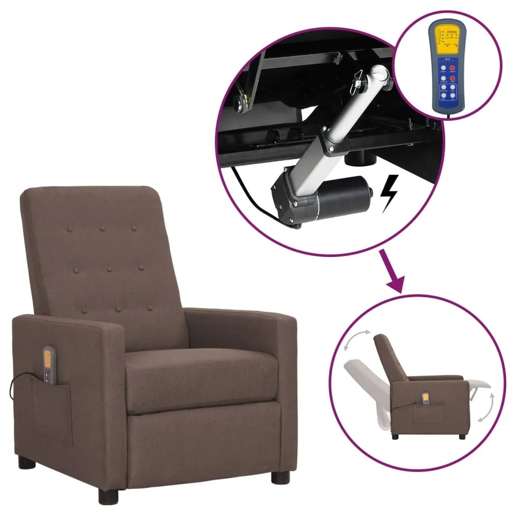 vidaXL Poltrona de massagens tecido cinzento-acastanhado
