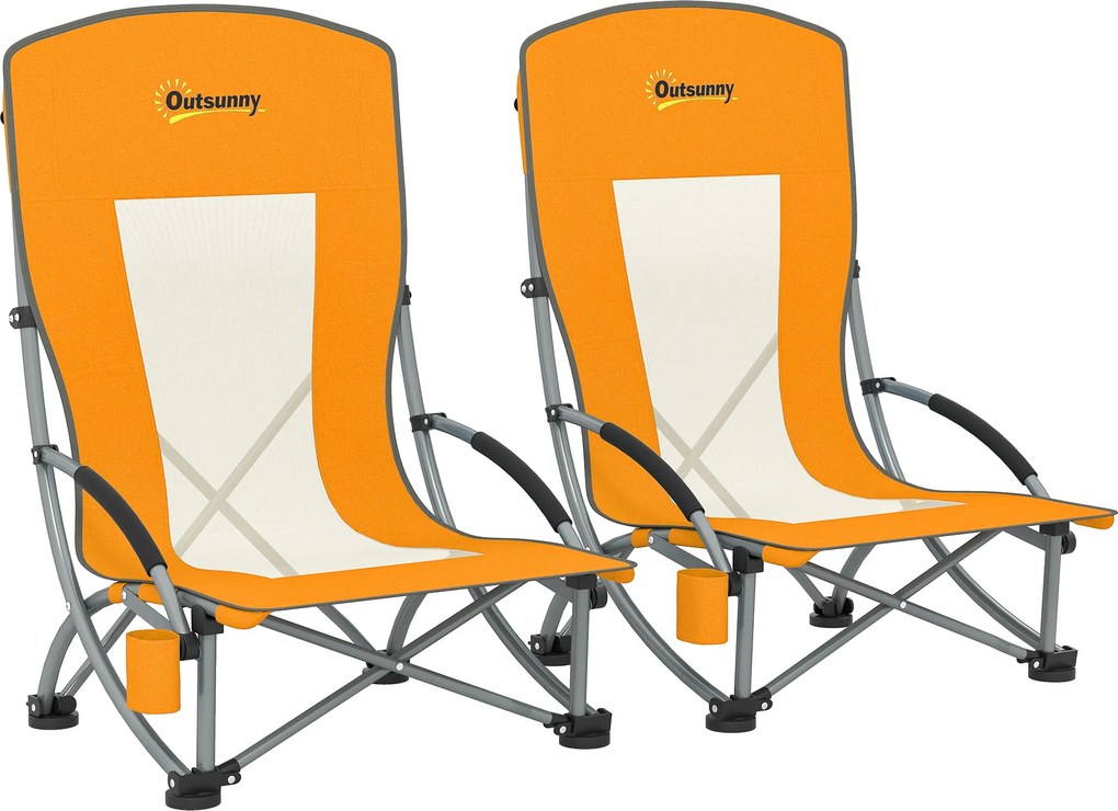 Outsunny Conjunto de 2 Cadeiras de Praia Dobráveis Cadeiras de Campismo Dobráveis Leves Saco de Transporte Porta-copos 70x58x79 cm Laranja | Aosom Portugal