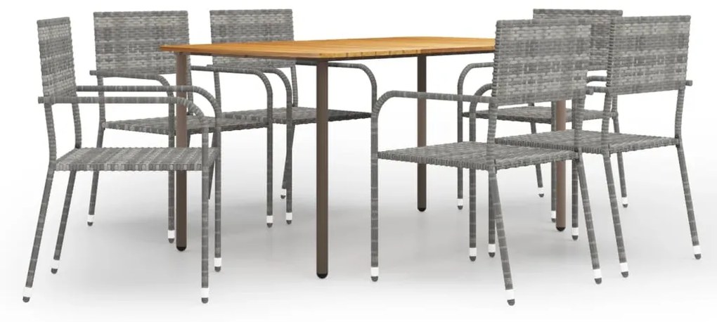 vidaXL 7 pcs conjunto de jantar para jardim vime PE antracite