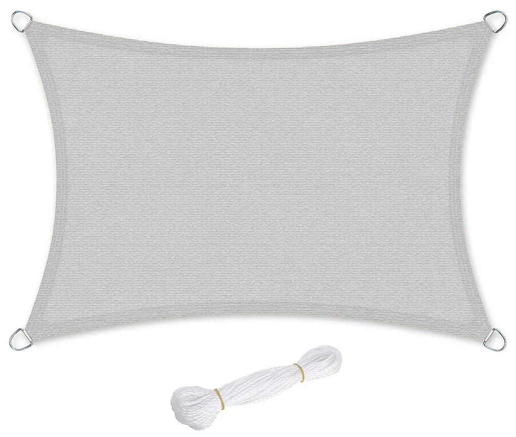 SONGMICS Guarda-sol Vela 3 x 4 m Proteção Solar Feita de Plástico HDPE Resistente a Rasgos Proteção UV À Prova de Intempéries Bloqueia 85% dos Raios Solares Jardim Varanda Pátio Camping Côncavo Cinza Claro GSS34QY