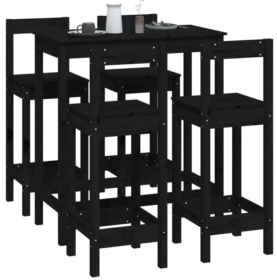 5 pcs conjunto de bar pinho maciço preto
