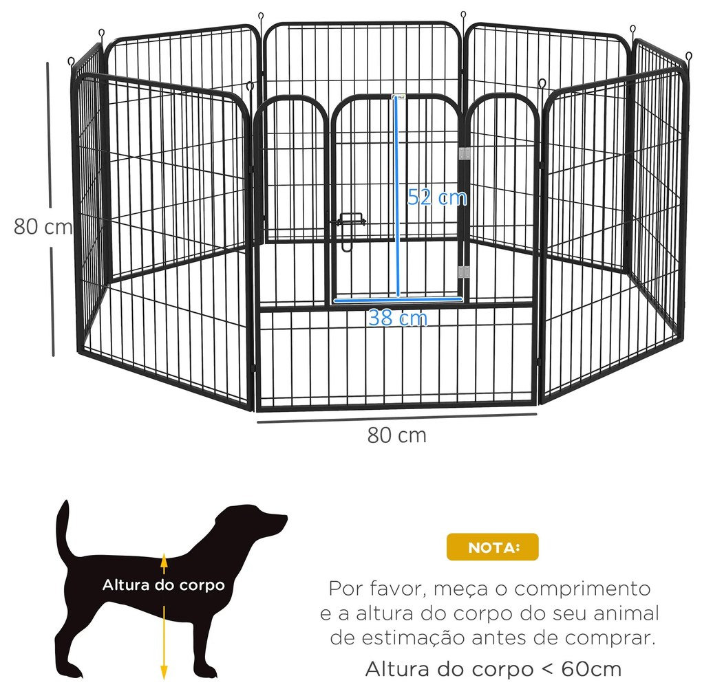 Parque para animais de estimação com 8 Varas Dobrável com Porta e Dupl