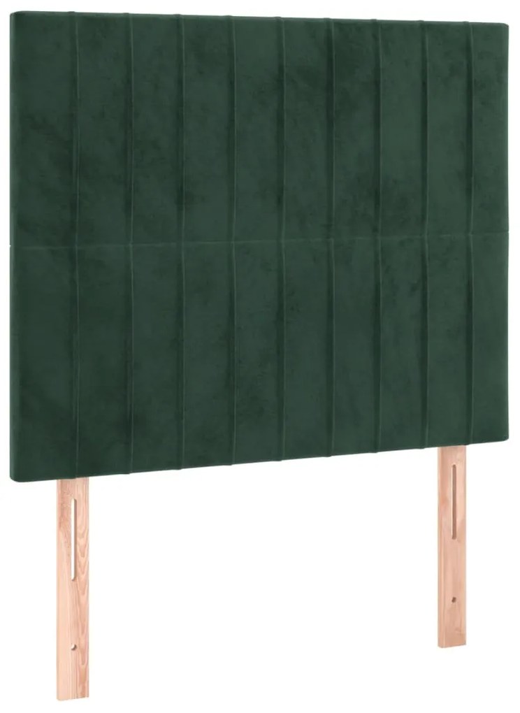 Cama box spring c/ colchão/LED 80x200 cm veludo verde-escuro