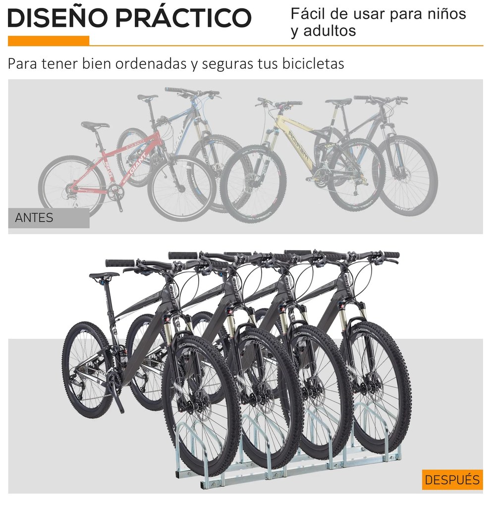 HOMCOM Estacionamento para 4 Bicicletas Suporte de Aço para Estacionar