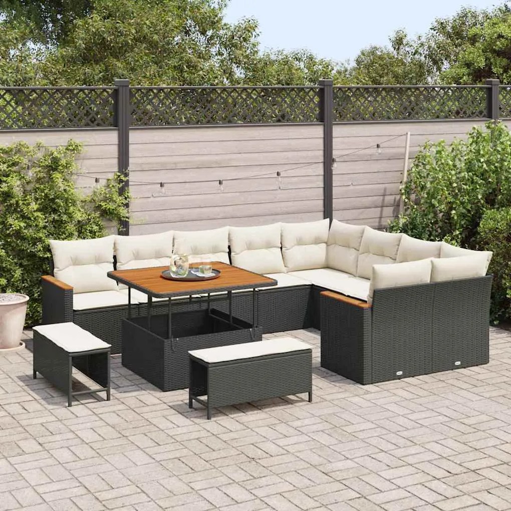 Conjunto de Sofá de Jardim vidaXL com 12 Peças e Almofadas Preto Ratta