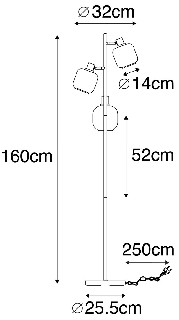 LED Candeeiro de pé inteligente preto com dourado e vidro fumê 3-luzes Inclui 3 Wifi P45 - Zuzanna Design