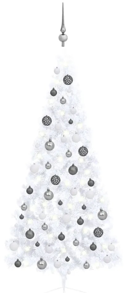 vidaXL Meia árvore Natal artificial pré-iluminada c/ bolas branco
