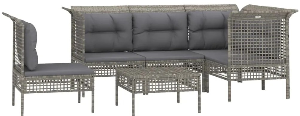 6 pcs conjunto lounge de jardim c/ almofadões vime PE cinzento
