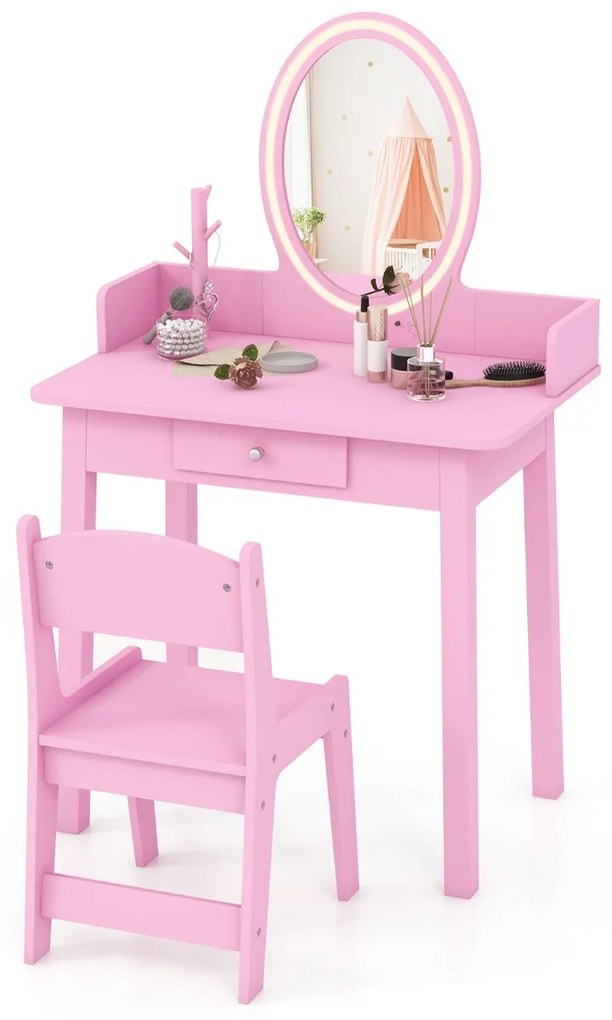 Conjunto de penteadeira infantil com espelho iluminado - branco