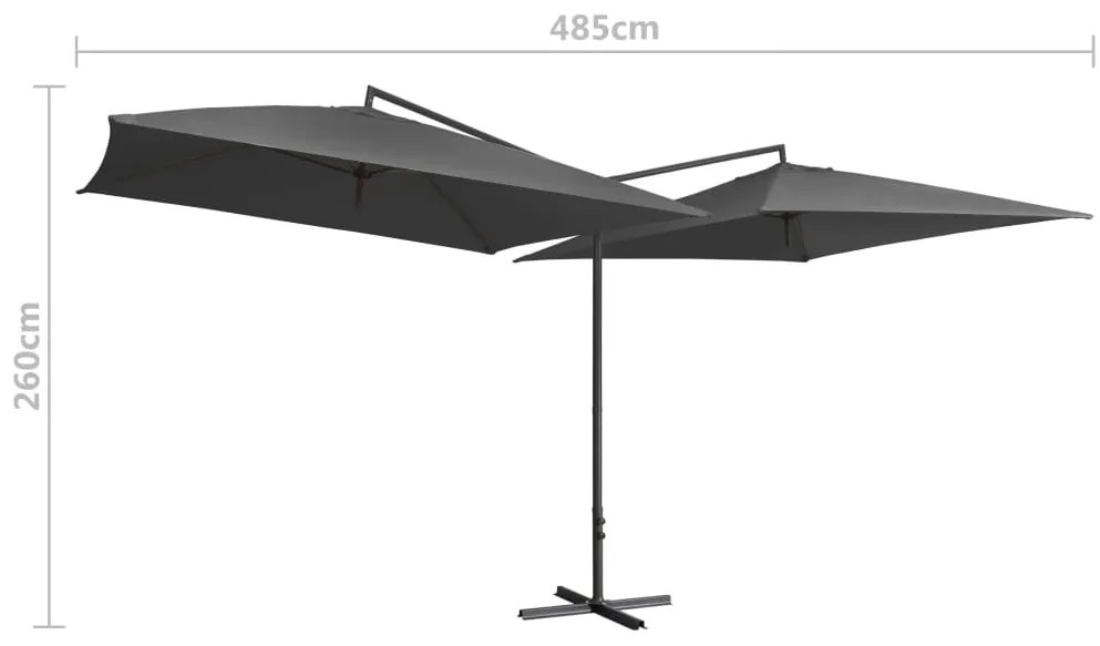 Guarda-sol duplo com mastro de aço 250x250 cm antracite