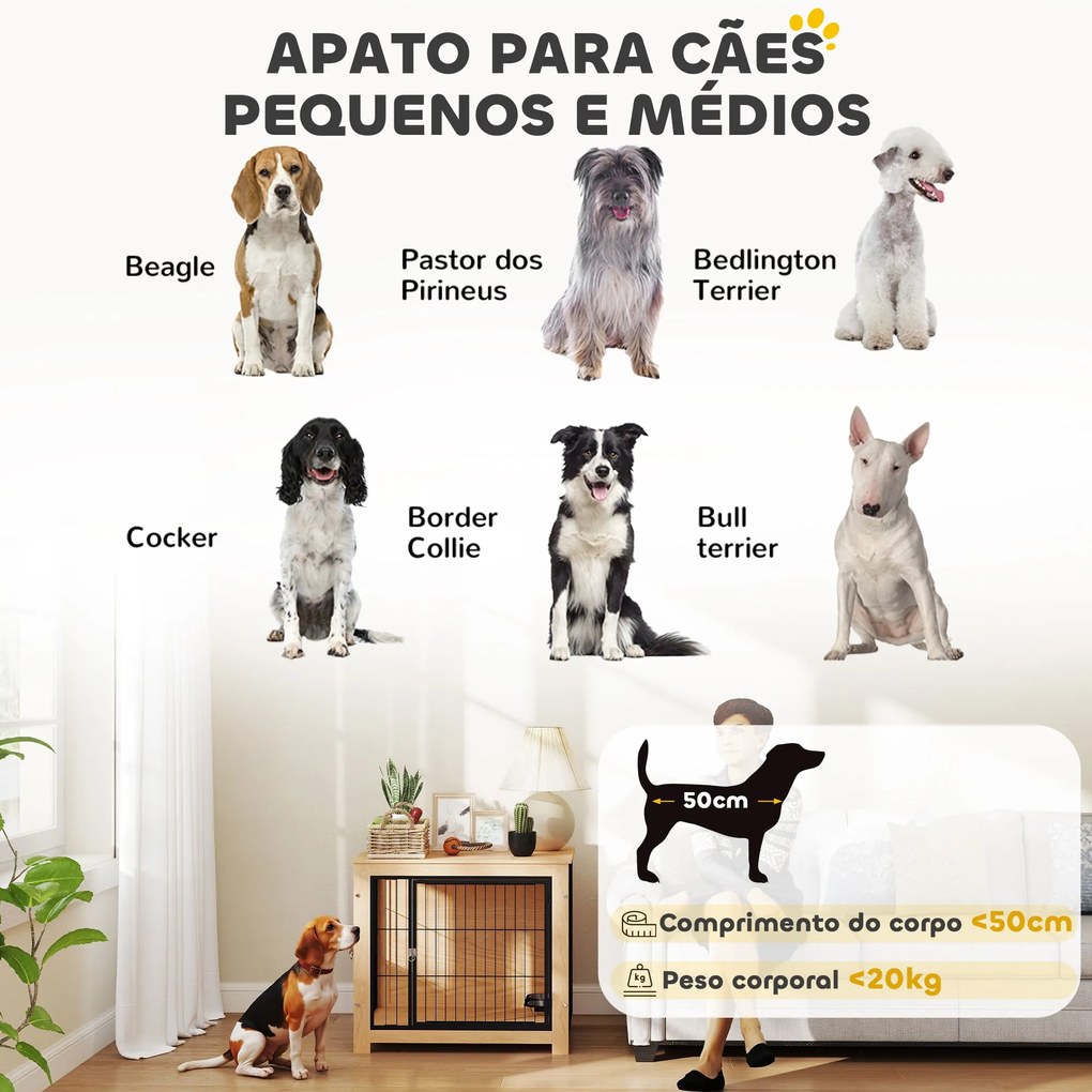 PawHut Gaiola para Cães Mesa Auxiliar Moderna Casa para Animais com 2