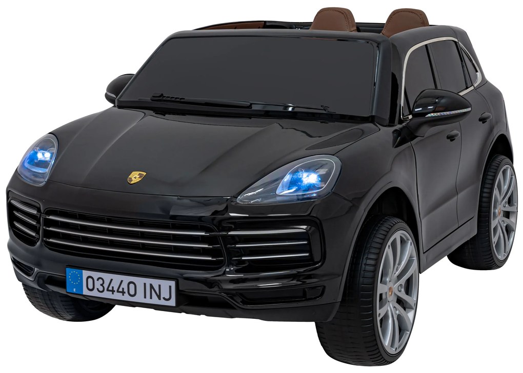 Carro elétrico para Crianças 12V Porsche Cayenne S Rodas de EVA, Assento de couro Preto Pintado