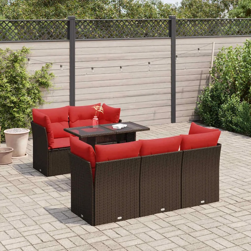 vidaXL 6 pcs conj. sofás jardim c/ almofadões vime PE/acácia castanho