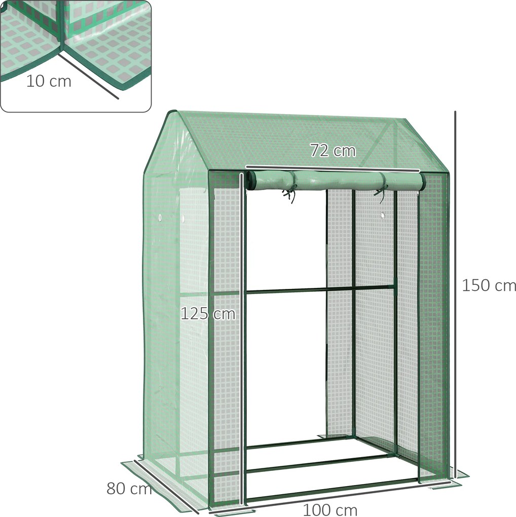 Estufa de jardim com 2 compartimentos e 2 portas enroláveis 100  x 80 x 150  cm - 0,8 m² Estufa para tomates Verde