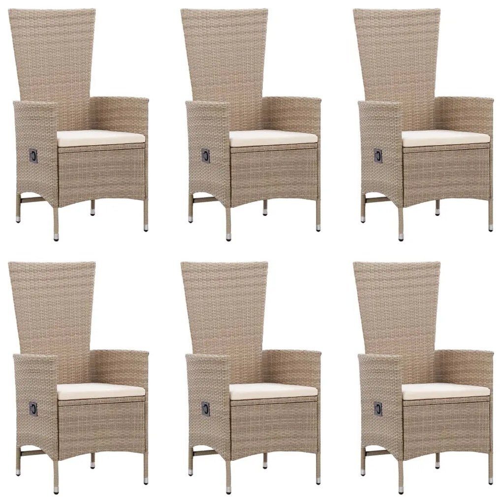 7 pcs conjunto de jantar para jardim vime PE bege