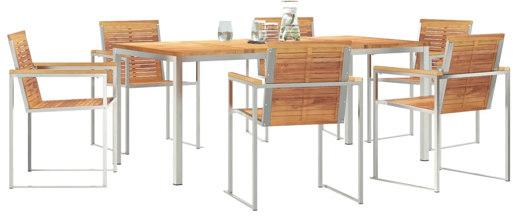 Conjunto de Jantar de Jardim vidaXL 7 Peças Madeira Sólida Teca
